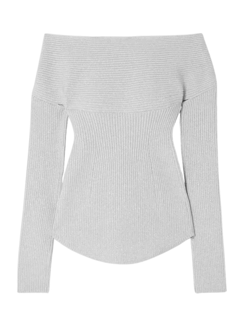 KHAITE Salma Off Shoulder Rib Knit Wool Top Long-Sleeve Chrome Medium NWT - Picture 10 of 10